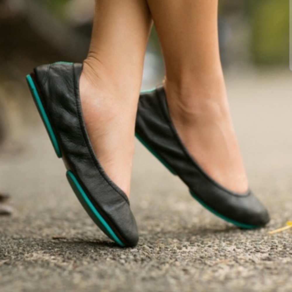 Tieks Black Leather Flats with Rounded Toe